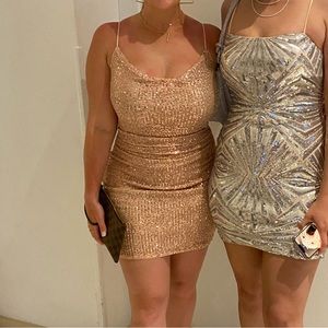 Shein Draped Collar Ruched Sequin Party Dress